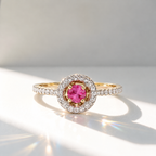 Pink Ruby and Diamond Dainty 9ct Yellow Gold Ring