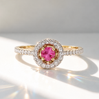Pink Ruby and Diamond Dainty 9ct Yellow Gold Ring