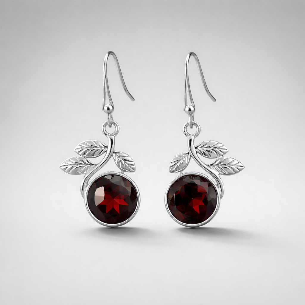 Nature-Inspired Garnet Sterling Silver Drop Earrings
