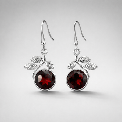 Nature-Inspired Garnet Sterling Silver Drop Earrings
