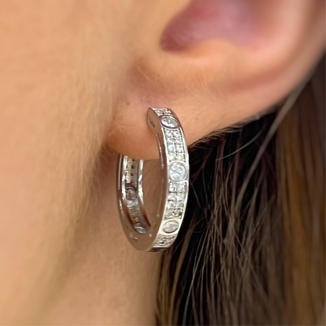 Sterling Silver Cubic Zirconia Huggies Small Hoop Earrinhs