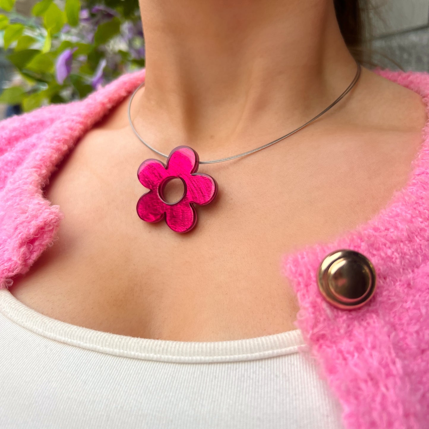 ‘Watch This Space’ Pink Flower Necklace