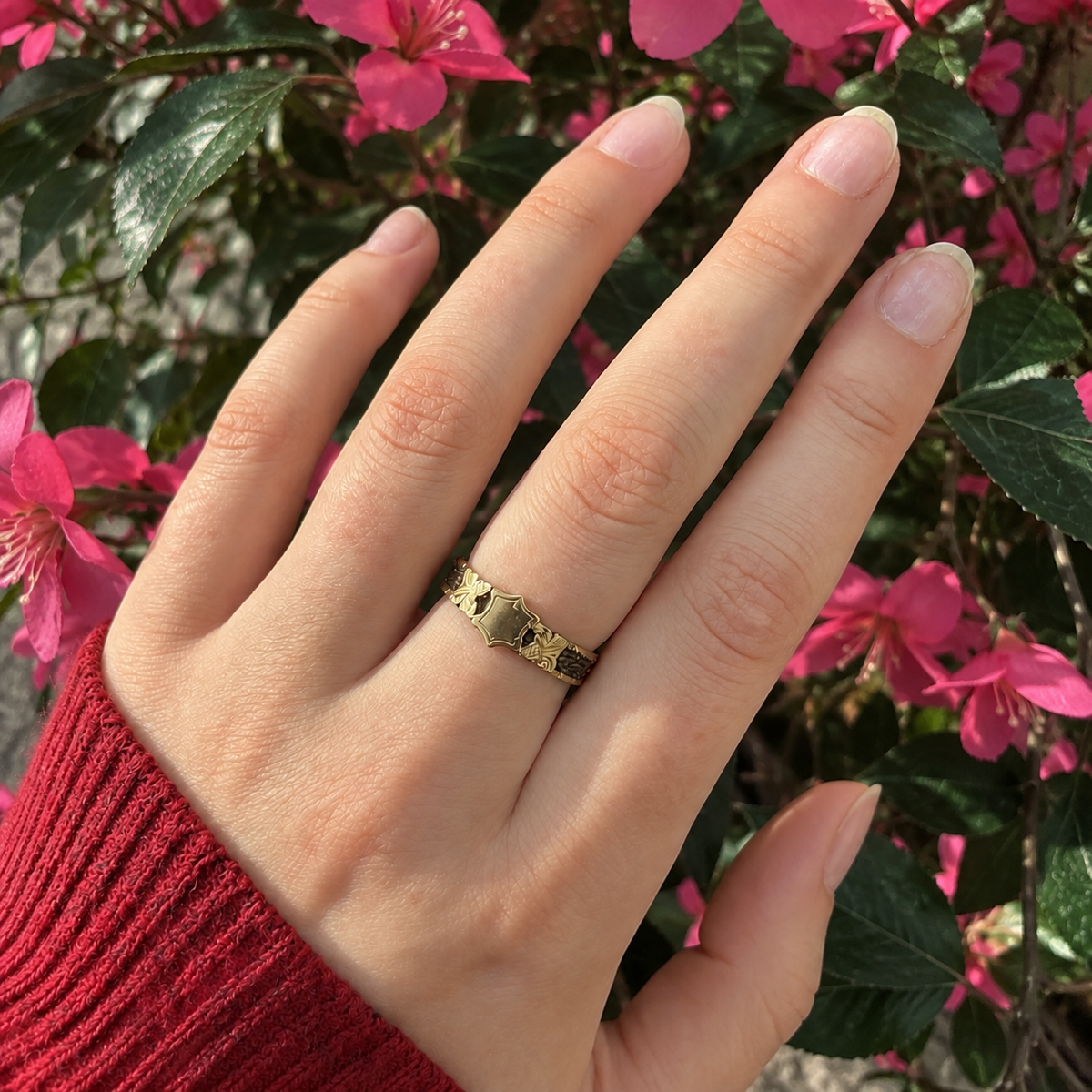 Antique Victorian Braided Hair 9ct Rose Gold Mourning Ring | Size P ½