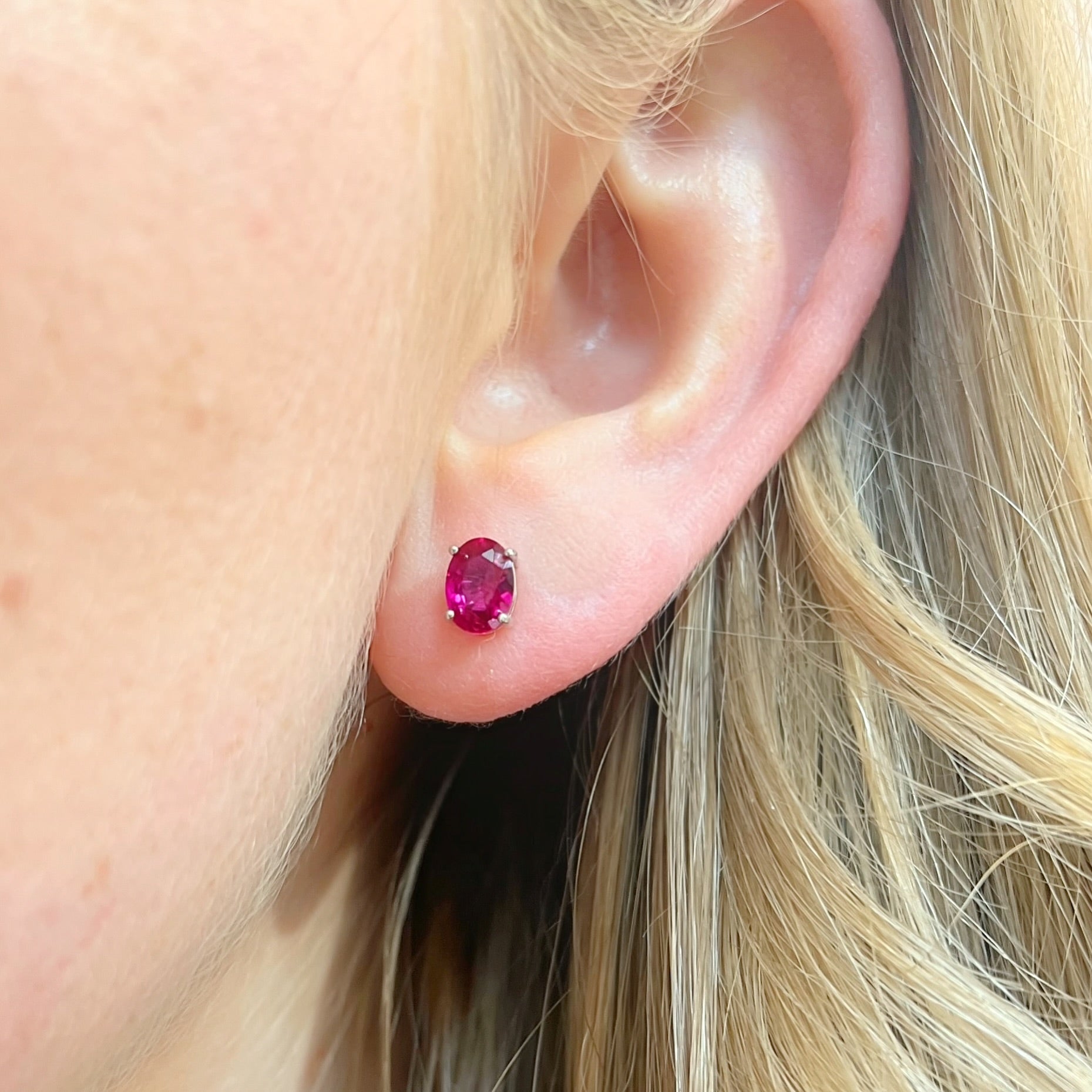 Oval-Cut Lab-Grown Ruby Sterling Silver Matching Necklace and Earring Set
