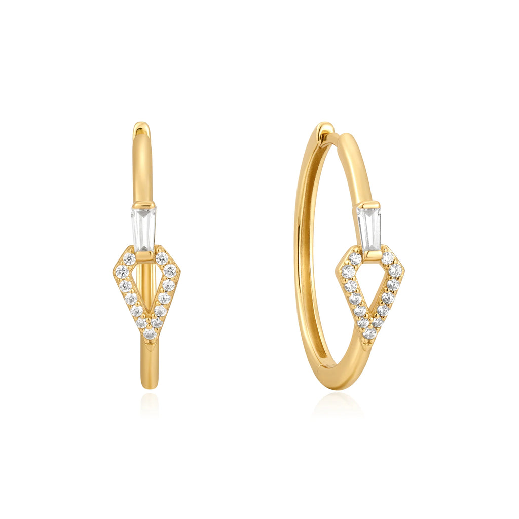 14ct Gold Plated Cubic Zirconia Geometric Hoop Earrings | Ania Haie