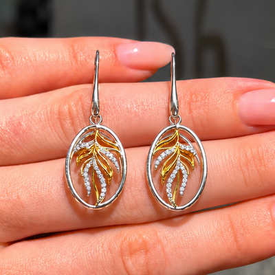 Cubic Zirconia Sterling Silver 9ct Gold Plated Drop Earrings | Unique & Co.