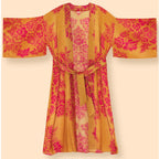 Mustard Yellow & Pink Tapestry Long Kimono Gown | Powder Accessories