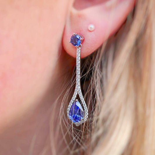 Sterling Silver Blue Cubic Zirconia Drop Earrings