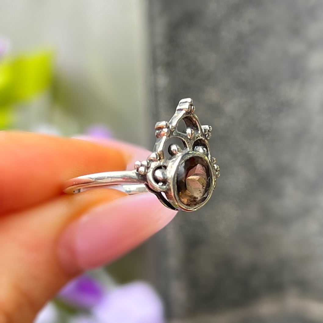 Sterling Silver Boho Smoky Topaz Ring - size O