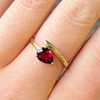 Abstract Pear Shaped Garnet 9ct Yellow Gold Stacking Ring | Size O