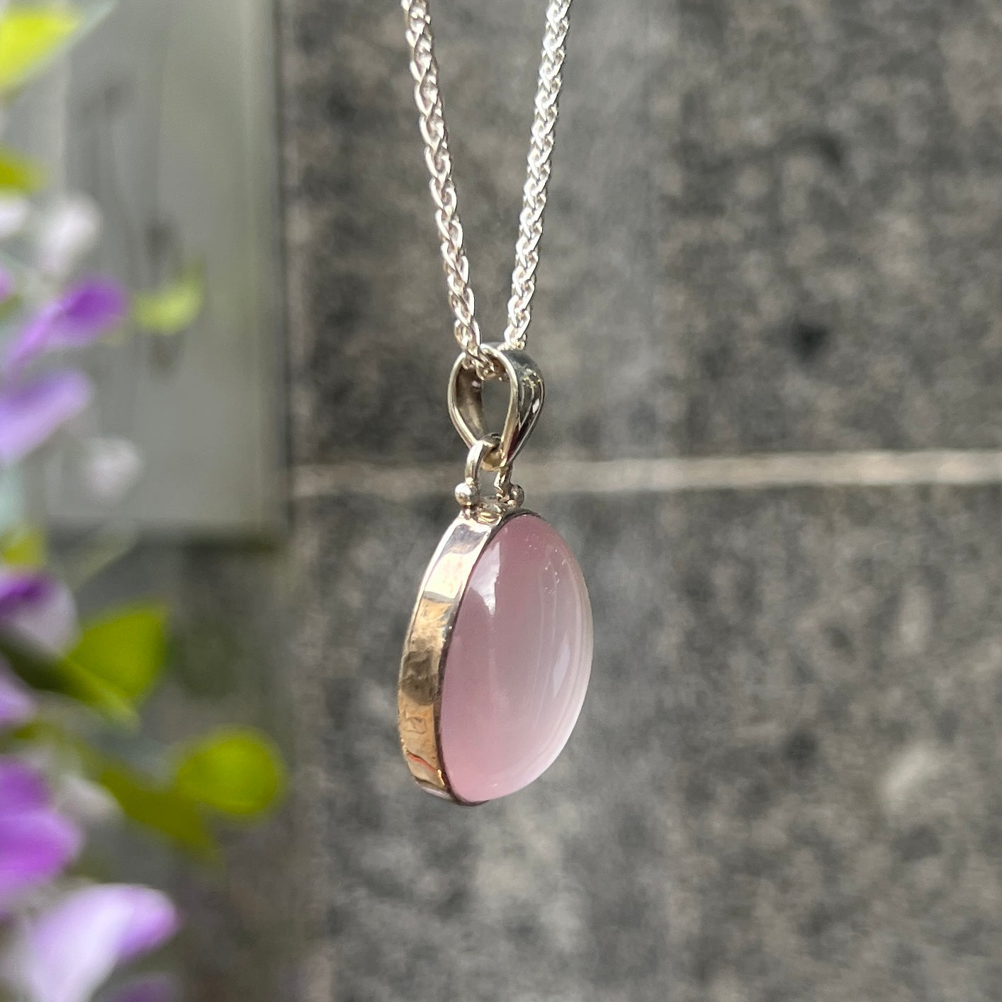 Sterling Silver Pink Bezel Set Rose Quartz Minimalistic Necklace