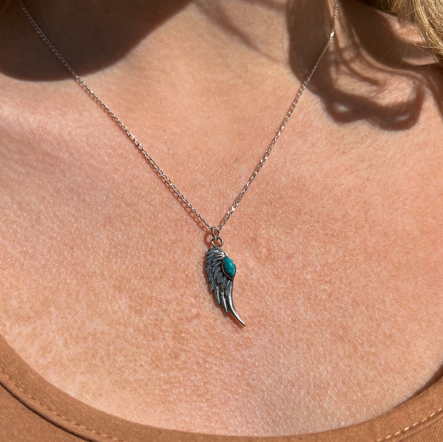Sterling Silver Turquoise Angel Wing Necklace