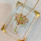 Antique Edwardian Seed Pearl and Peridot 9ct Yellow Gold Brooch/Pendant Lavalier