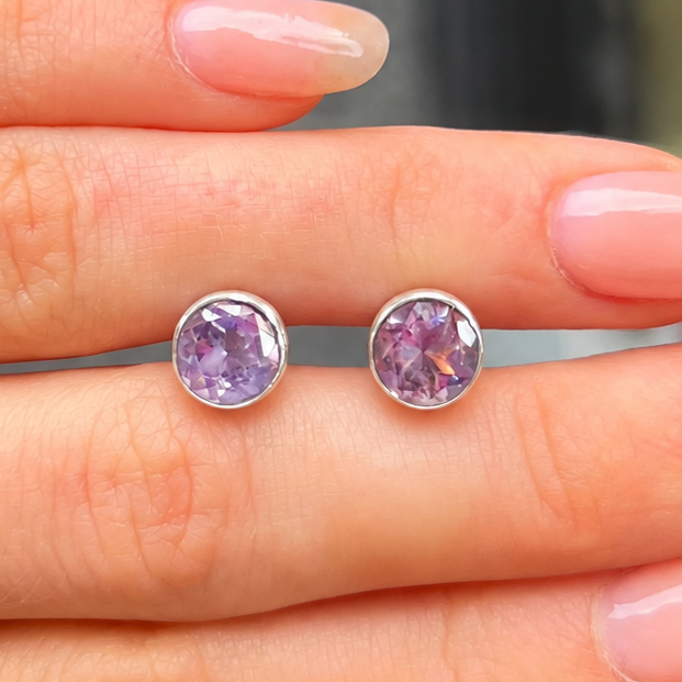 Amethyst Sterling Silver Dainty Stud Earrings