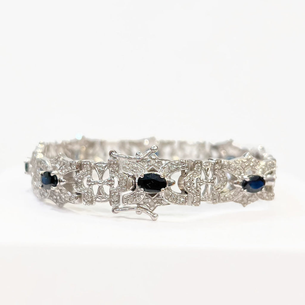 Vintage Sapphire and Diamond 18ct White Gold Bracelet