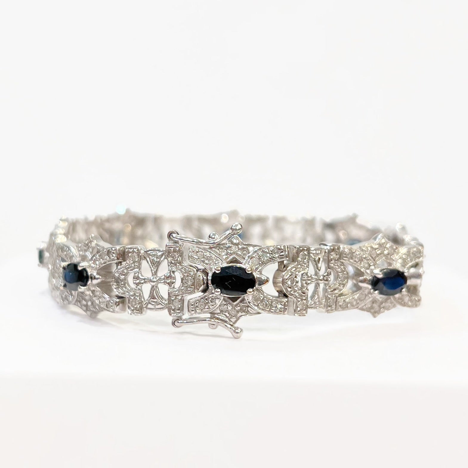 Vintage Sapphire and Diamond 18ct White Gold Bracelet