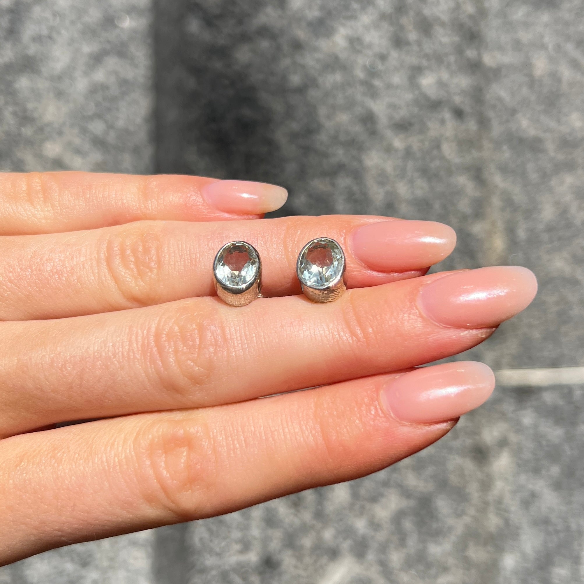 Sage Green Amethyst Sterling Silver Oval Stud Earrings