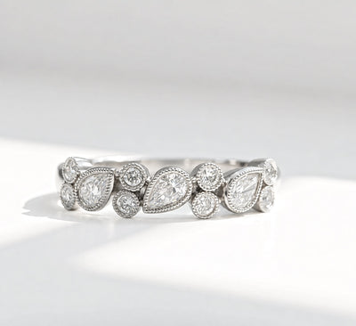 Platinum Pear and Round Natural Diamond Multi-Stone Bubble Ring | Size N