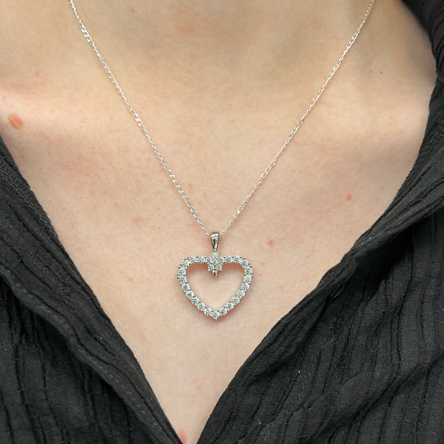 Sterling Silver Large Pavé Heart Necklace