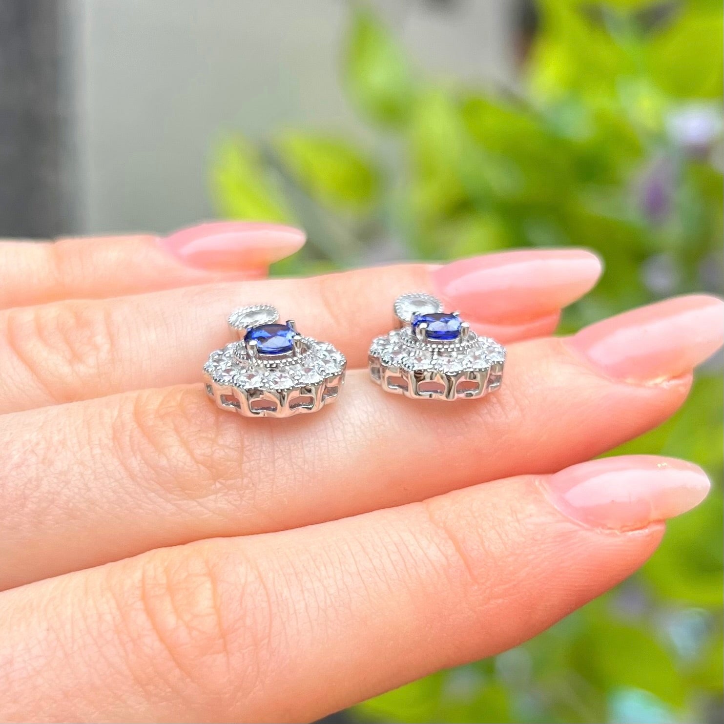 Blue Cubic Zirconia Sterling Silver Stud Earrings