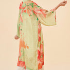Green & Red Floral Watercolour Orchids Long Kimono Gown | Powder Accessories