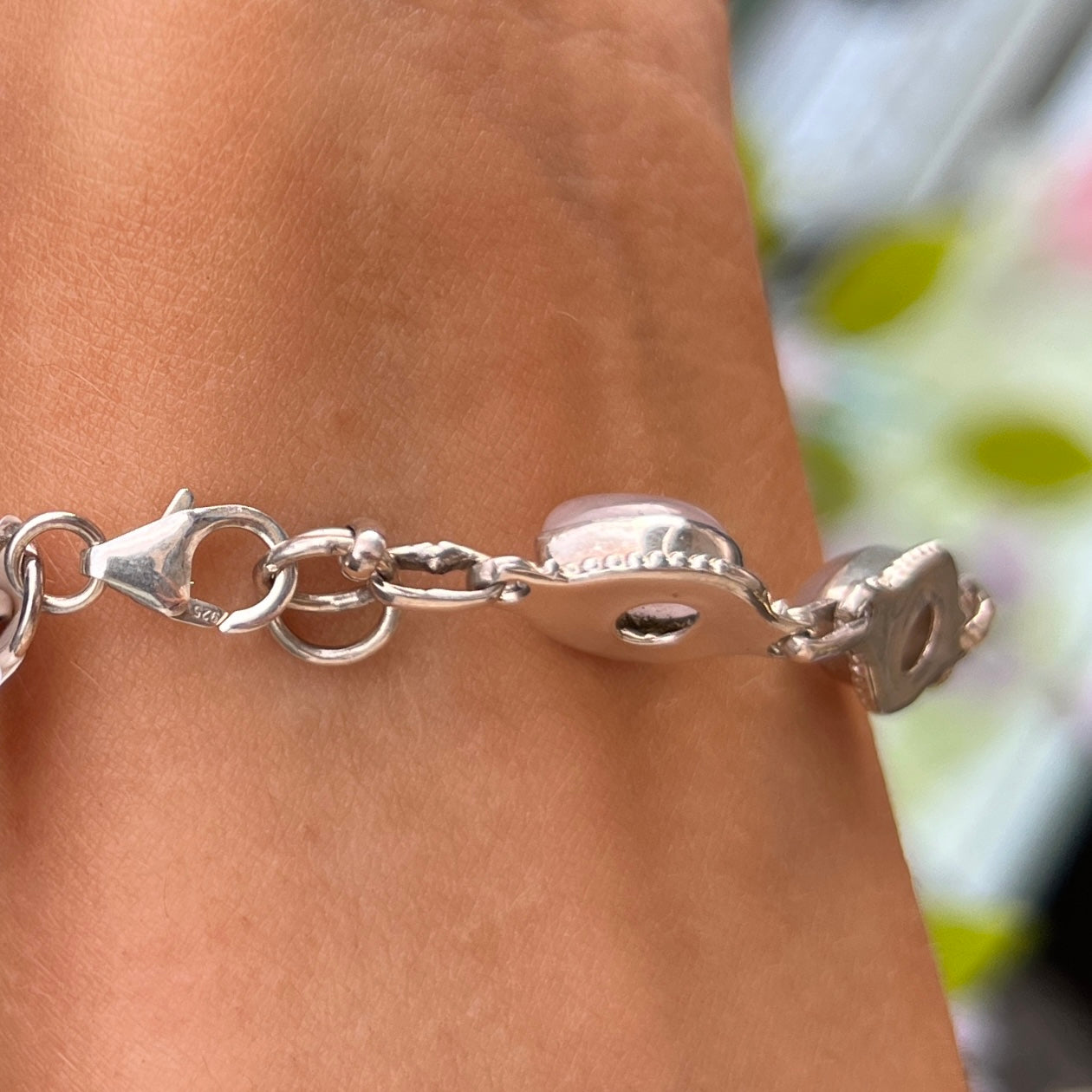 Sterling Silver Pink Rose Quartz Bracelet