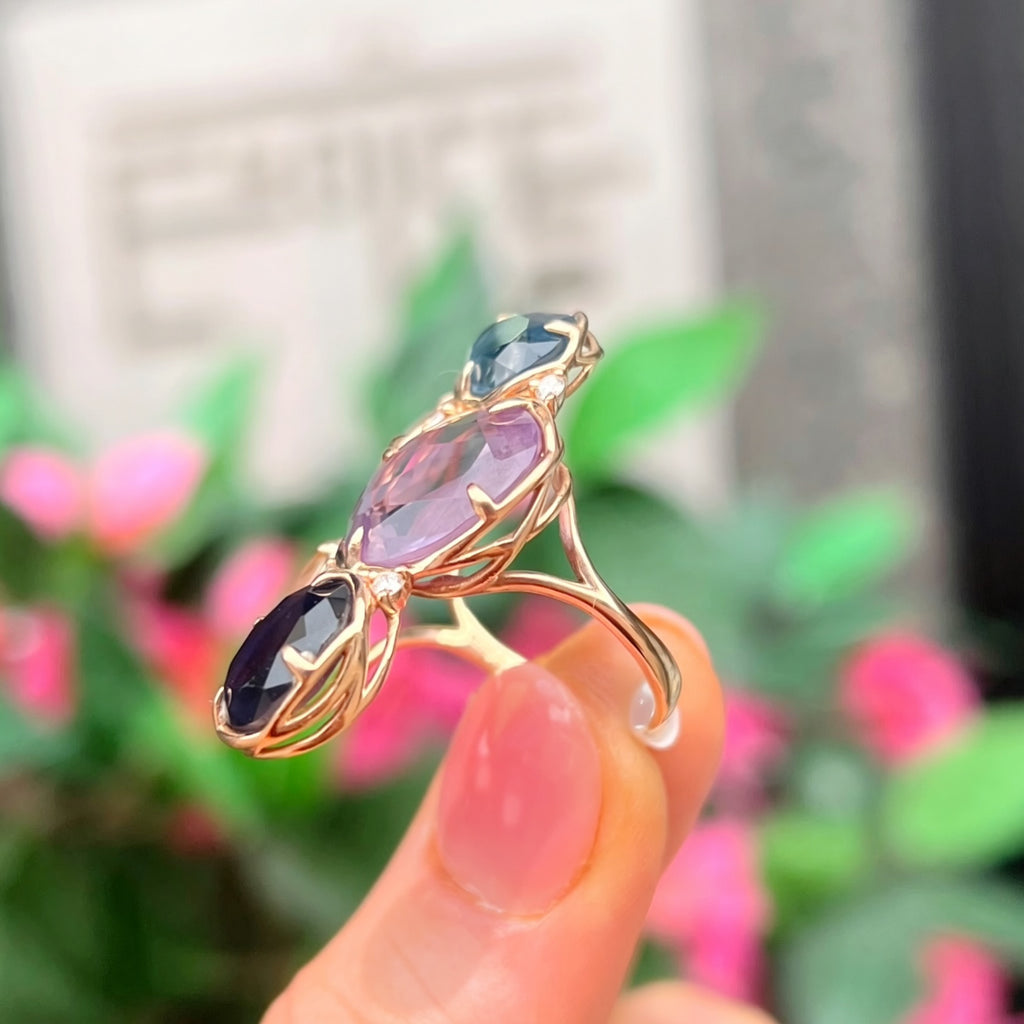 Rose Quartz, Iolite, Amethyst, Topaz, Opal and Diamond 14ct Rose Gold Chunky Ring | Peroni & Parise