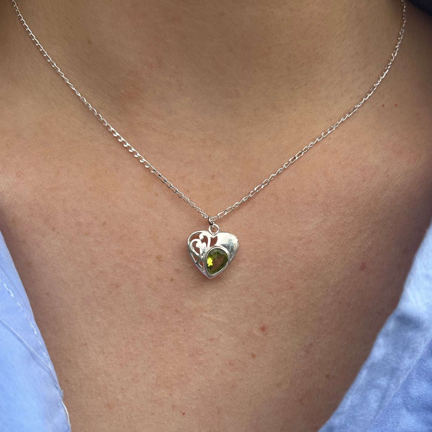 Sterling Silver Peridot Heart Necklace