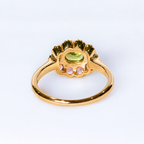'The Arabella' Victorian Reproduction Peridot and Pink Tourmaline 9ct Yellow Gold Floral Inspired Ring | Size O