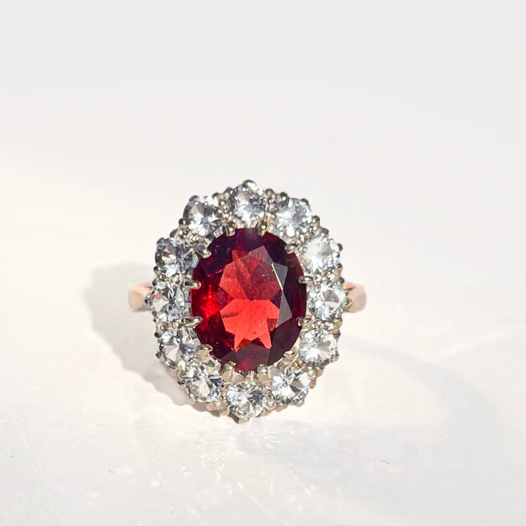 Vintage Garnet and Topaz 9ct Yellow Gold Cocktail Ring | Size R ½