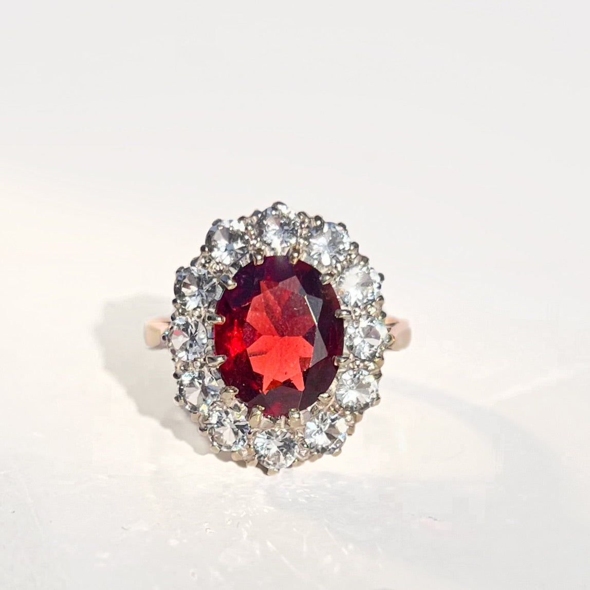 Vintage Garnet and Topaz 9ct Yellow Gold Cocktail Ring | Size R ½