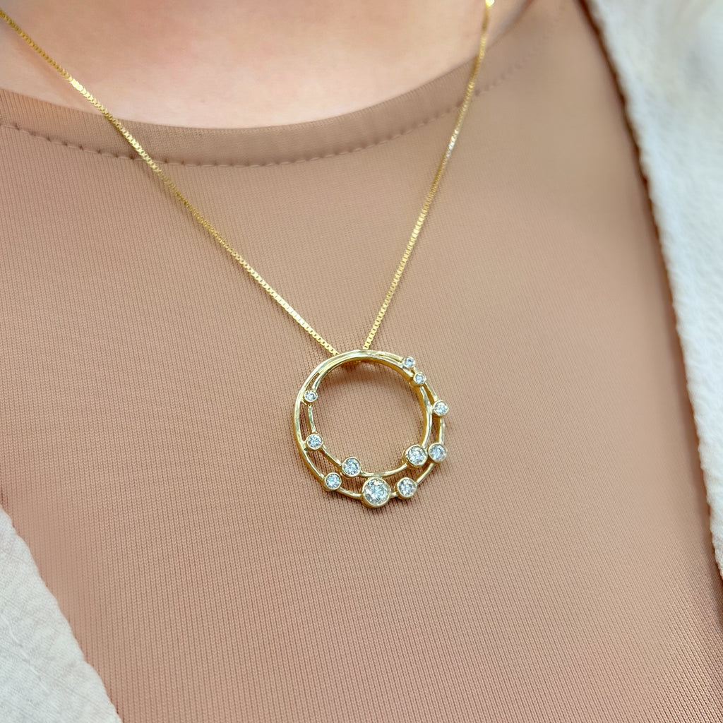 Diamond Bubble 9ct Yellow Gold Necklace