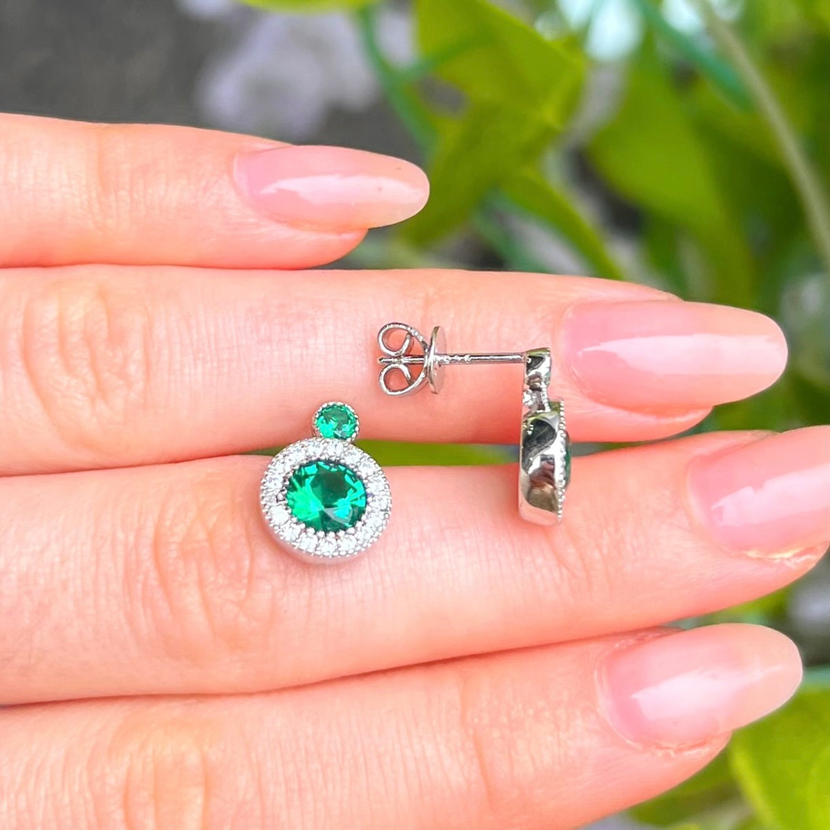 Green Cubic Zirconia Sterling Silver Stud Earrings