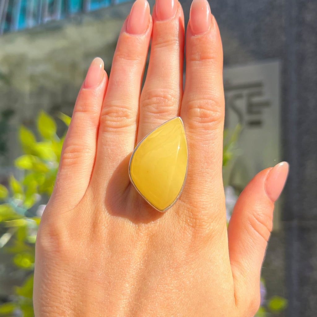 Yellow Butterscotch Amber Sterling Silver Chunky Ring | Size T