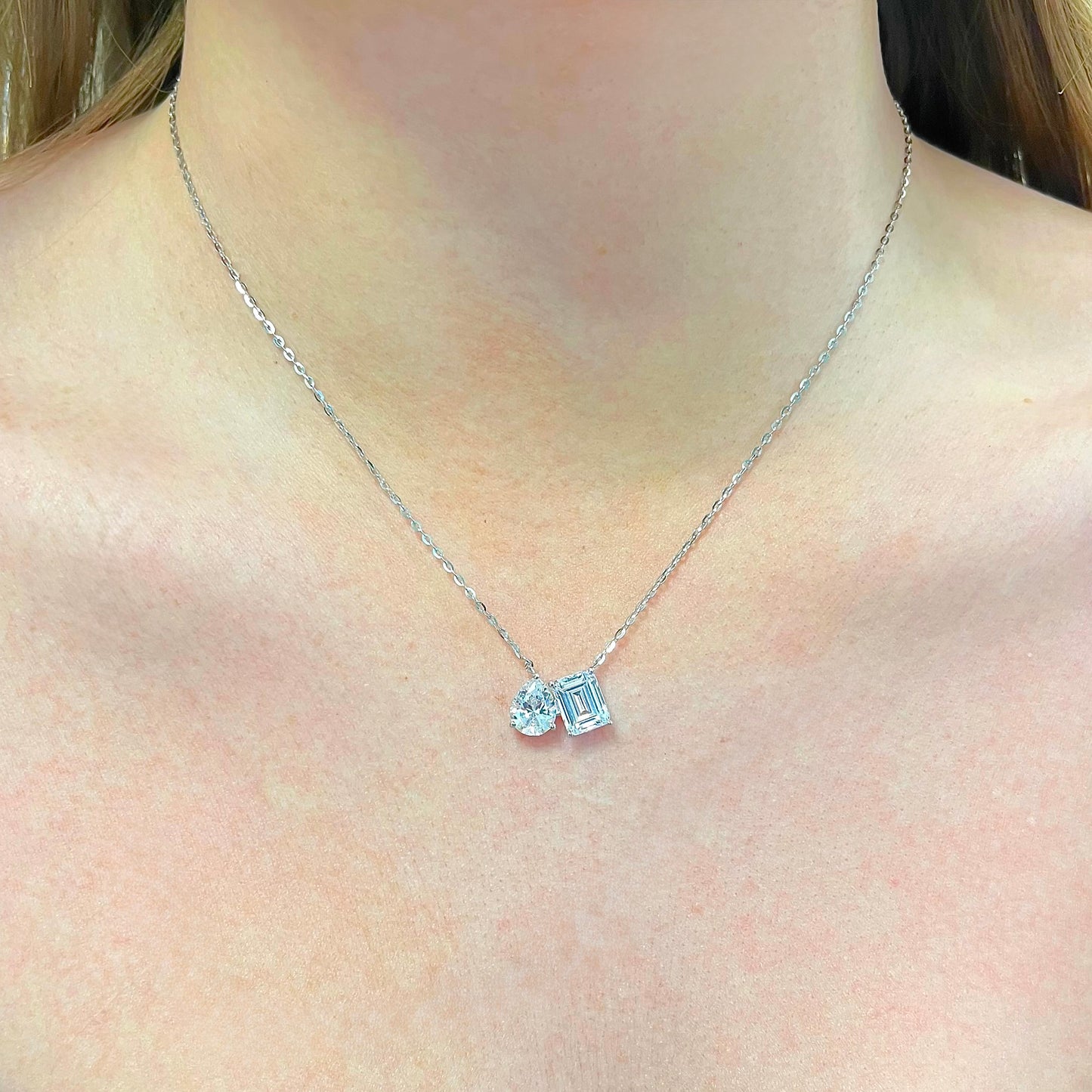 Cubic Zirconia ‘Toi et Moi’ Sterling Silver Necklace