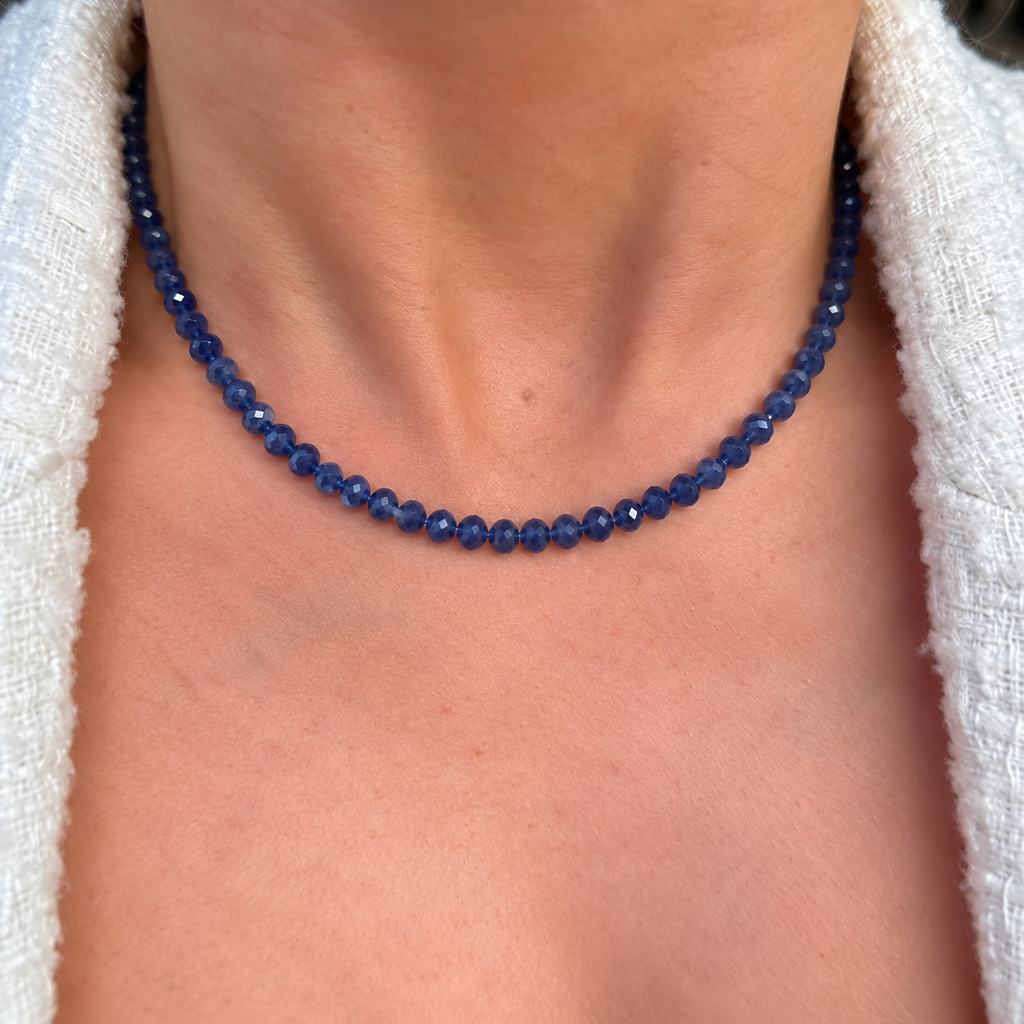 Blue Tanzanite Beaded Sterling Silver Necklace