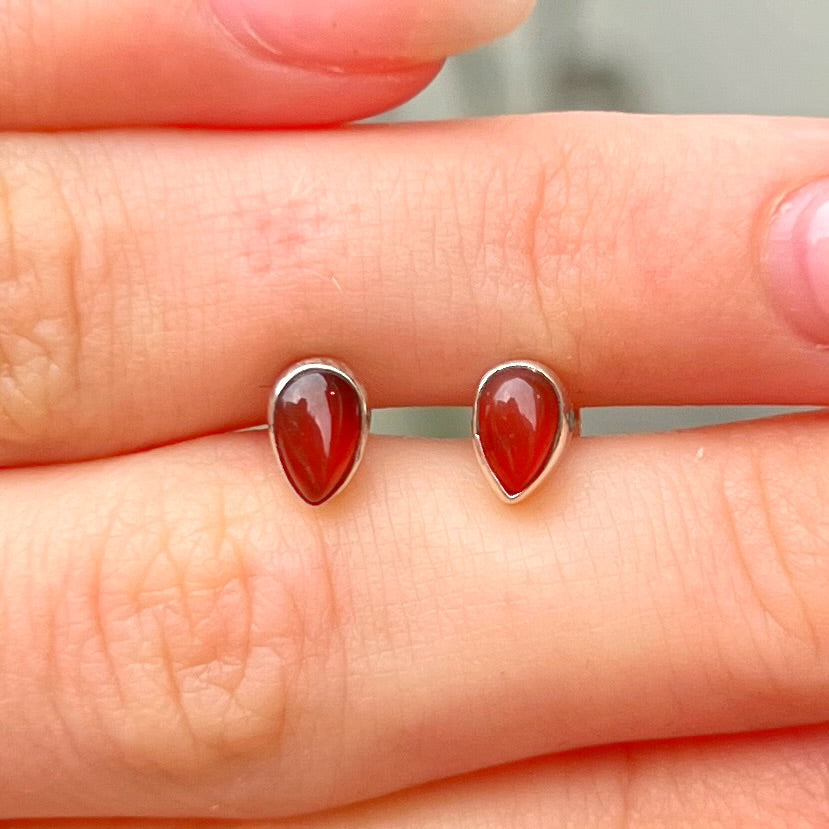 Tiny Sterling Silver Orange Carnelian Pear Stud Earrings