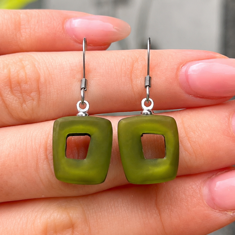Pre-Order | Pistachio Hollow Square Drop Earrings | Watch This Space