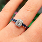 Sapphire and Diamond 18ct White Gold Modern Cluster Ring | Size O