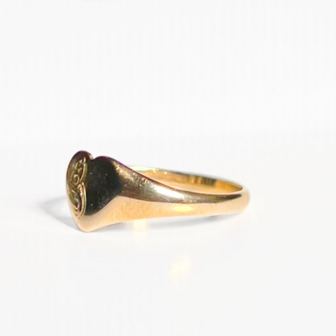 Vintage 9ct Yellow Gold Heart-shaped Signet Ring - Size N ½