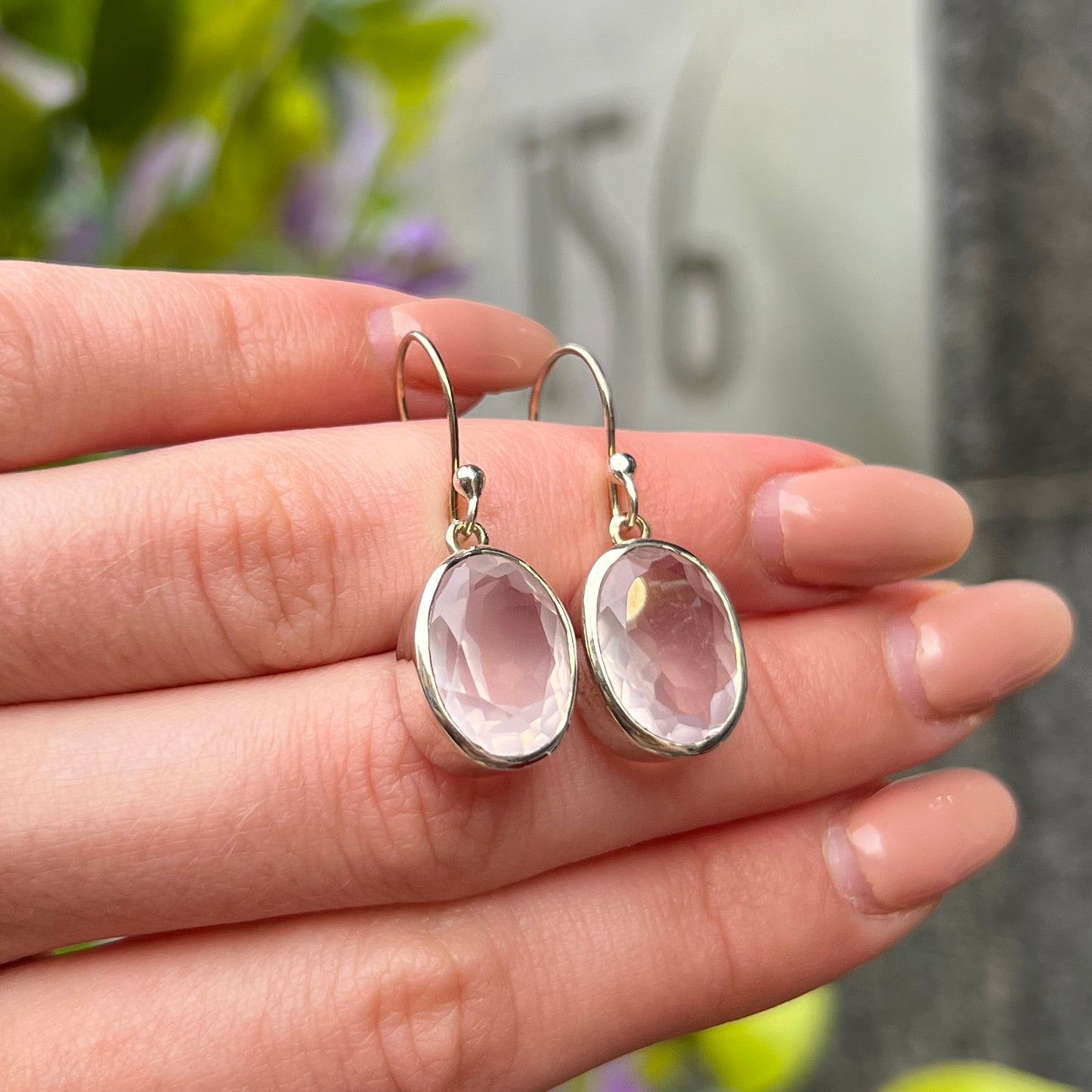 Sterling Silver Faceted Pink Rose Quartz Drop Earrings