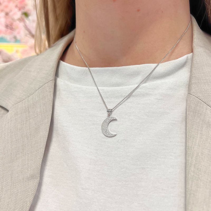 Cubic Zirconia Sterling Silver Moon Necklace