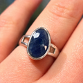 Blue Sapphire Sterling Silver Irregular Oval Ring | Size Q 1/2