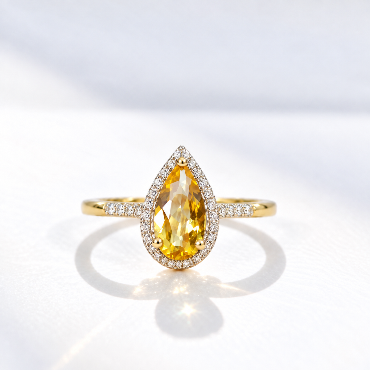 'The Belle' Citrine and Diamond 9ct Yellow Gold Pear Halo Ring | Size N