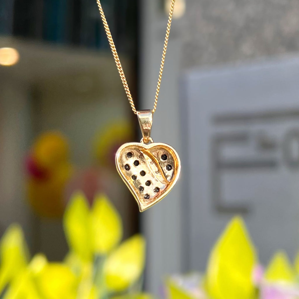 Vintage Black Diamond 9ct Yellow Gold Witch's Heart Necklace