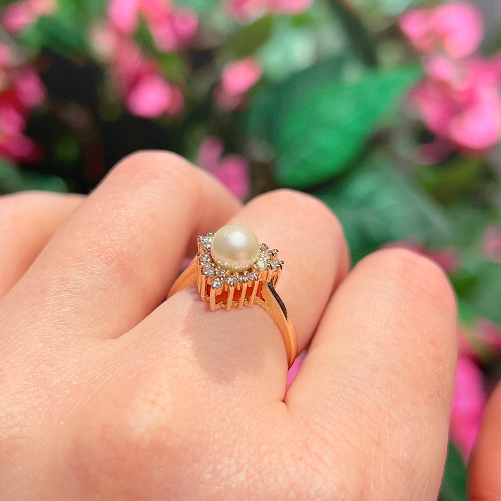 Vintage Pearl and Diamond 14ct Yellow Gold Heart Design Dress Ring | Size N