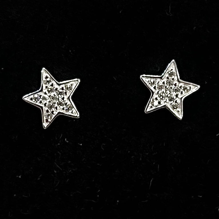 Cubic Zirconia Sterling Silver Star Stud Earrings