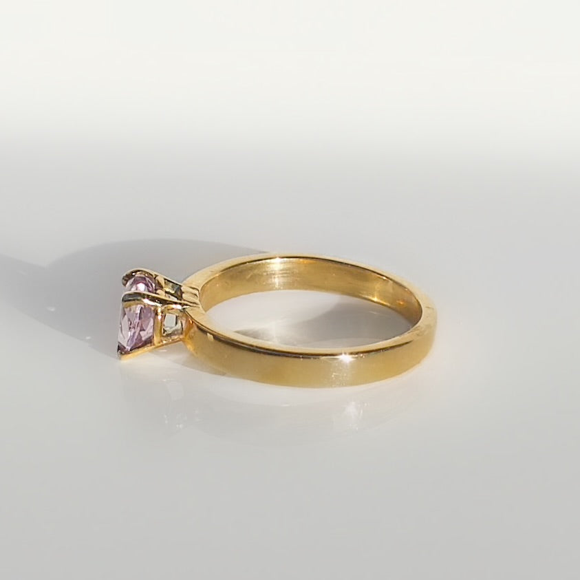 Handmade Vintage Amethyst 9ct Yellow Gold Heart Solitaire Ring | Size M