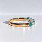 Emerald and Diamond Dainty 9ct Yellow Gold Half Eternity Ring | Size O