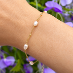 Dainty Sterling Silver 9ct Gold Plated Pearl Station Bracelet